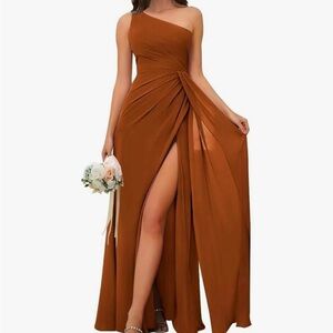 One-Shoulder Burnt Orange Evening Dress